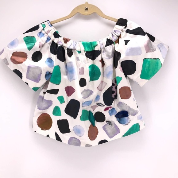 MSGM Fantasia Pois Off-Shoulder Gemstone Embellished Satin Top Sz 2 Extra Small - Picture 4 of 9